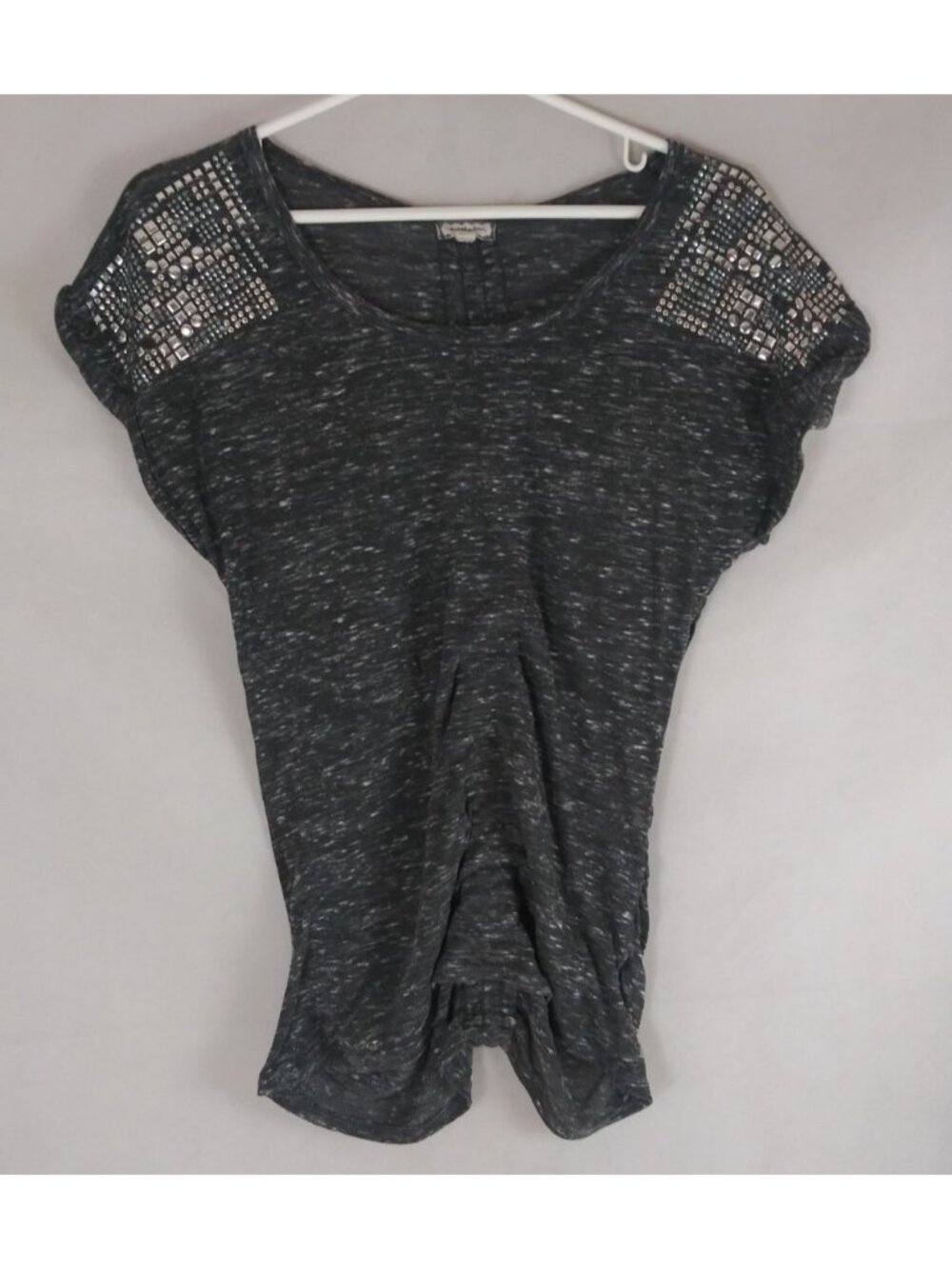 Eyeshadow Women's Gray Embellished Shoulder Cap Sleeve Shirt Size Large